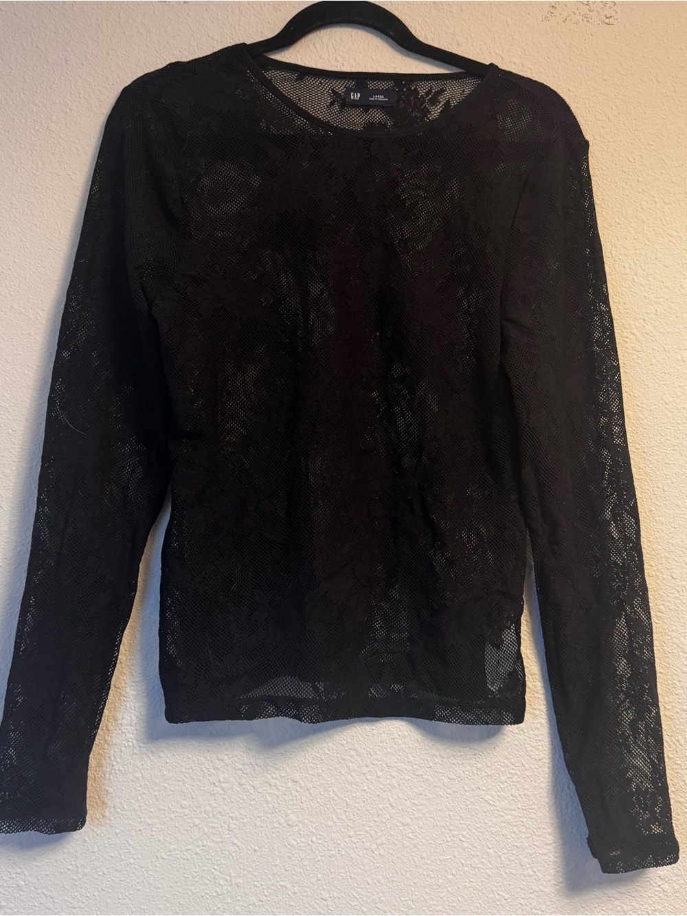 GAP Black Floral Lace Long-Sleeve Top